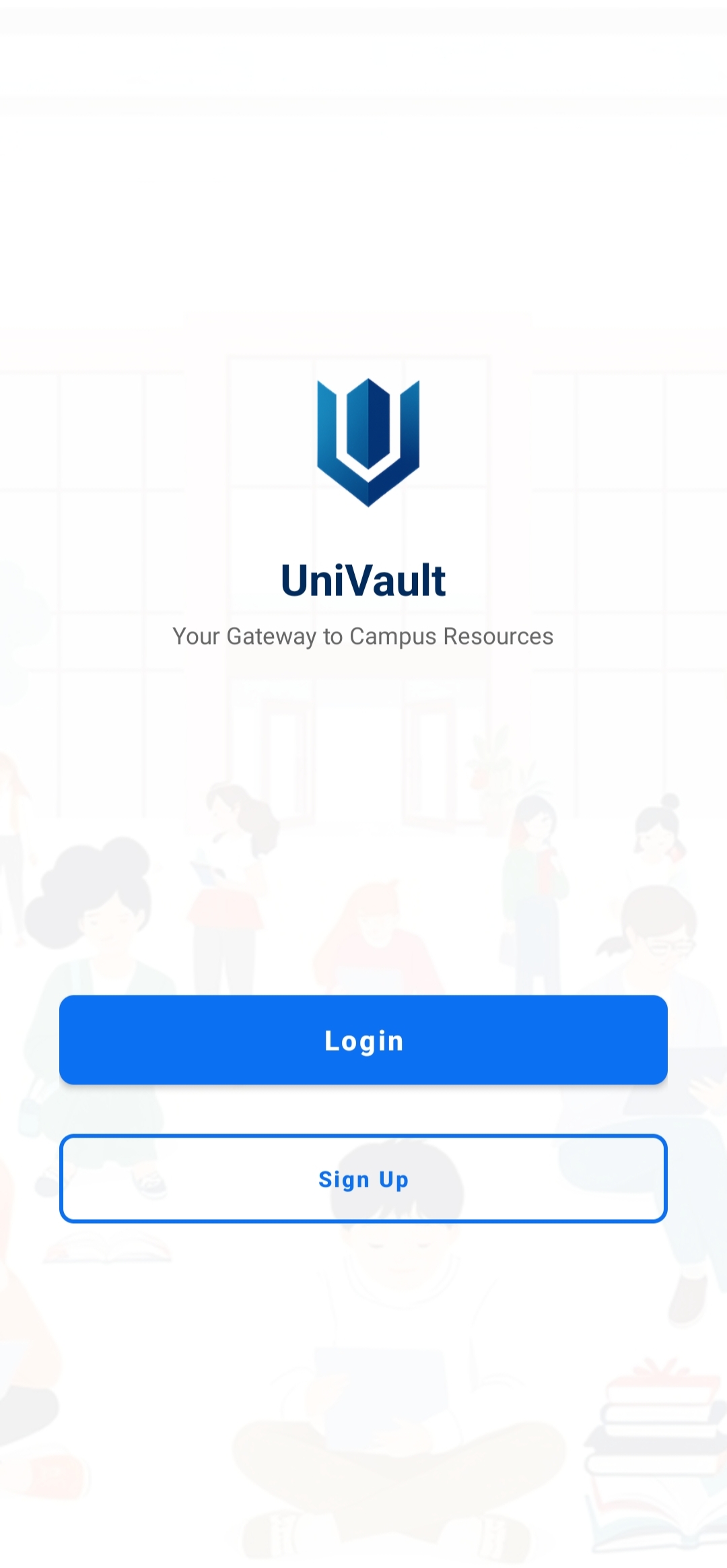 Login screen of Univault app