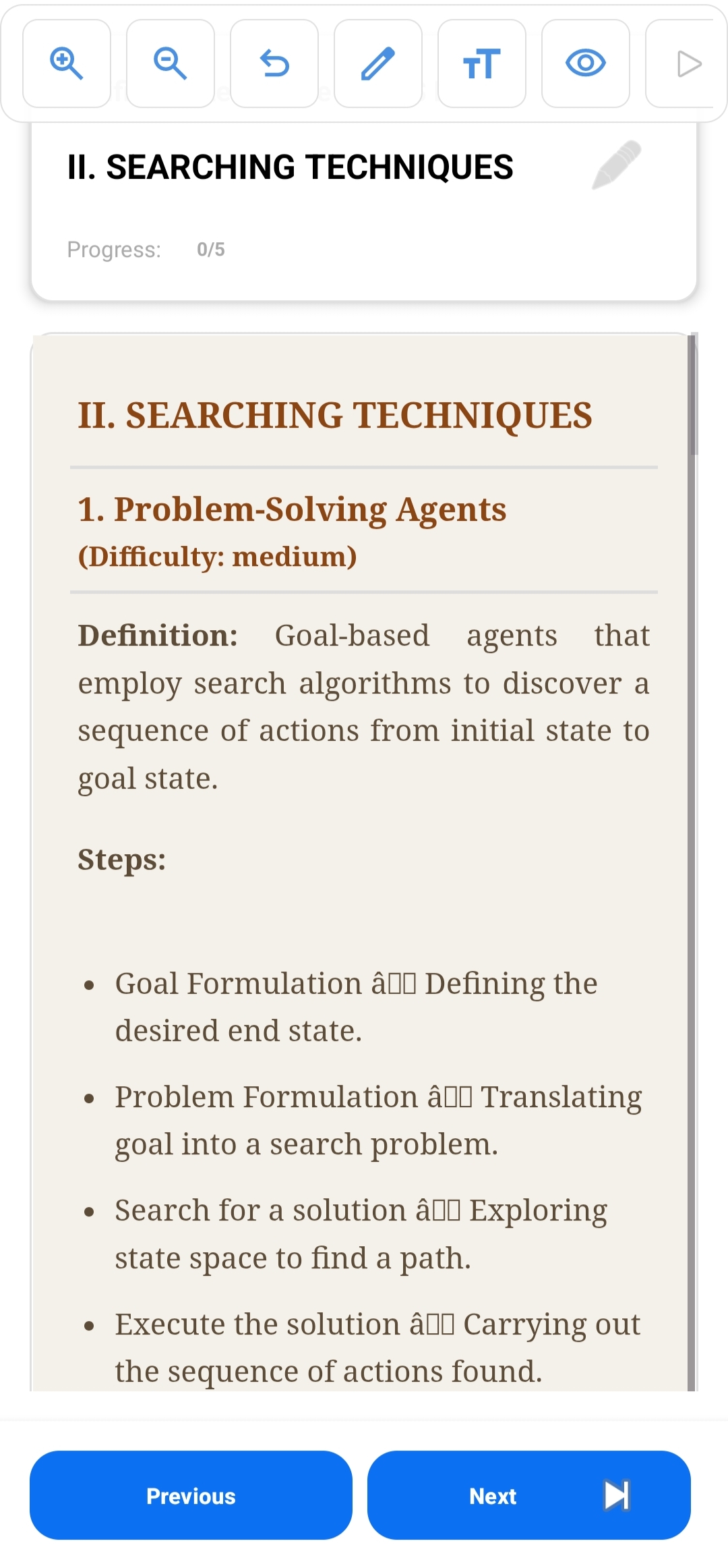 Reading materials view in Univault app